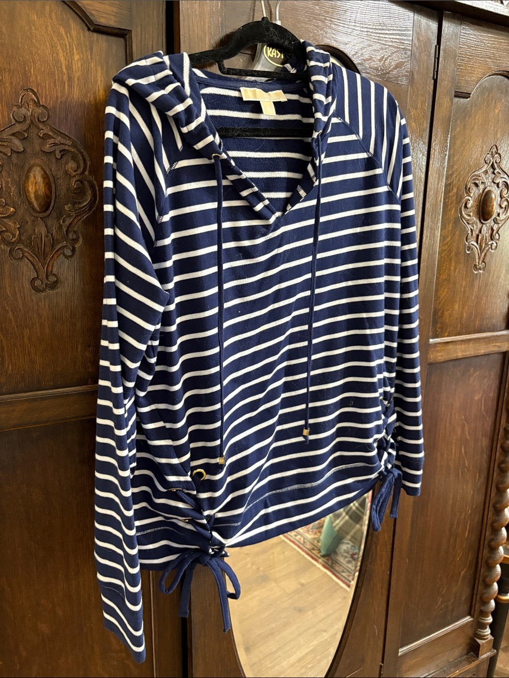 Michael Kors Navy and White Striped Sweater Top